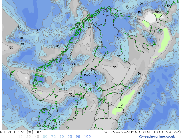 Humidité rel. 700 hPa GFS dim 29.09.2024 00 UTC