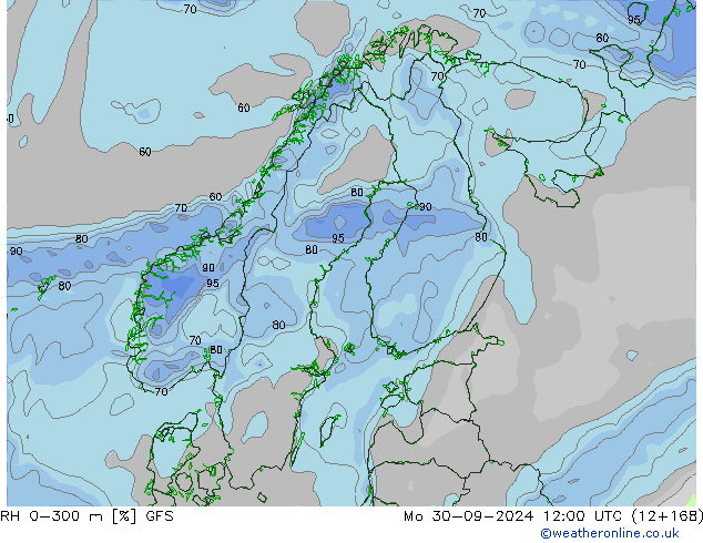 RH 0-300 m GFS lun 30.09.2024 12 UTC