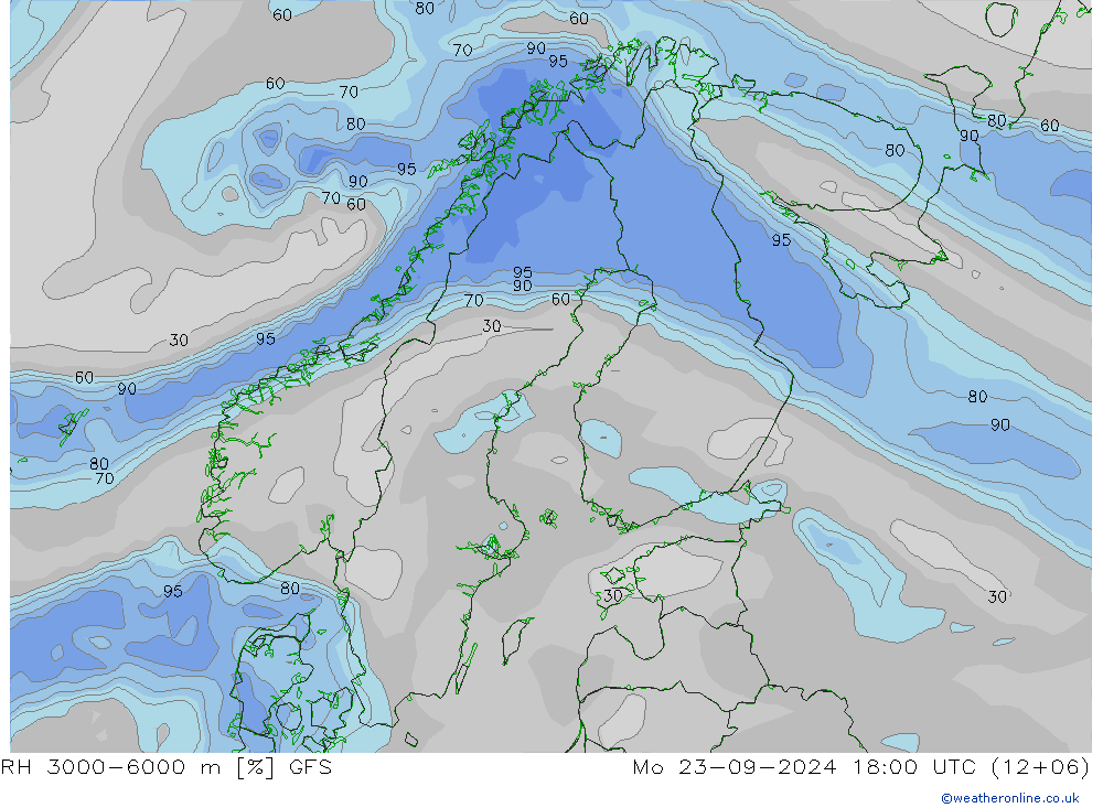 RH 3000-6000 m GFS Mo 23.09.2024 18 UTC