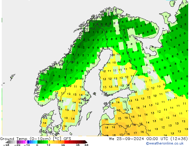 Ground Temp (0-10cm) GFS We 25.09.2024 00 UTC