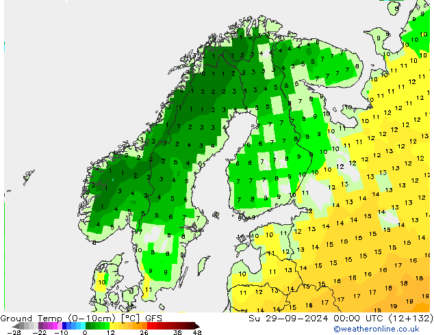 Temp. gruntu (0-10cm) GFS nie. 29.09.2024 00 UTC