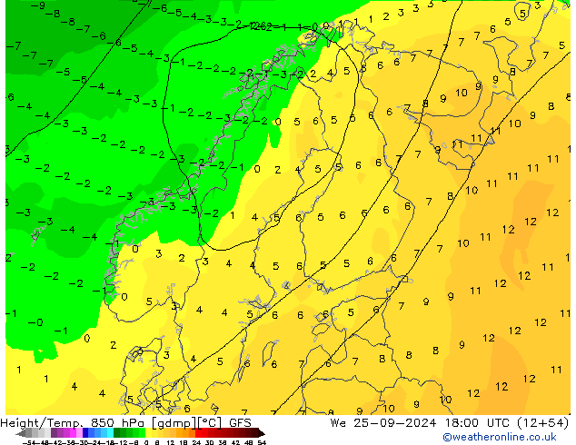 Z500/Rain (+SLP)/Z850 GFS  25.09.2024 18 UTC