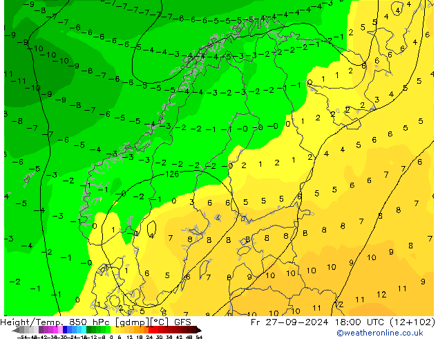 Z500/Regen(+SLP)/Z850 GFS vr 27.09.2024 18 UTC