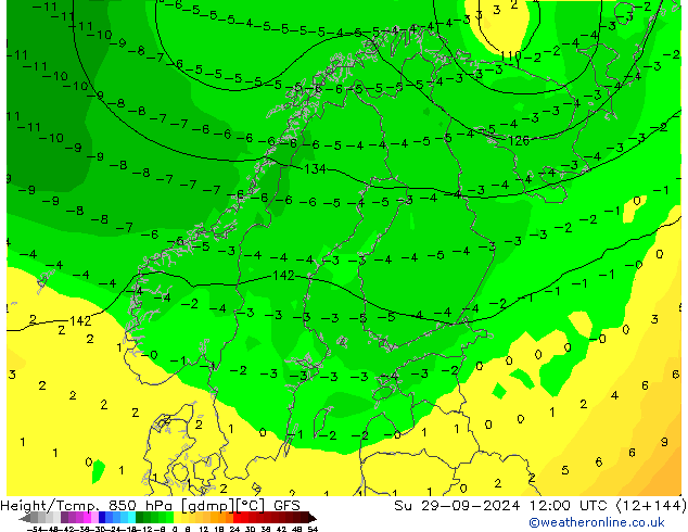 Z500/Rain (+SLP)/Z850 GFS Su 29.09.2024 12 UTC