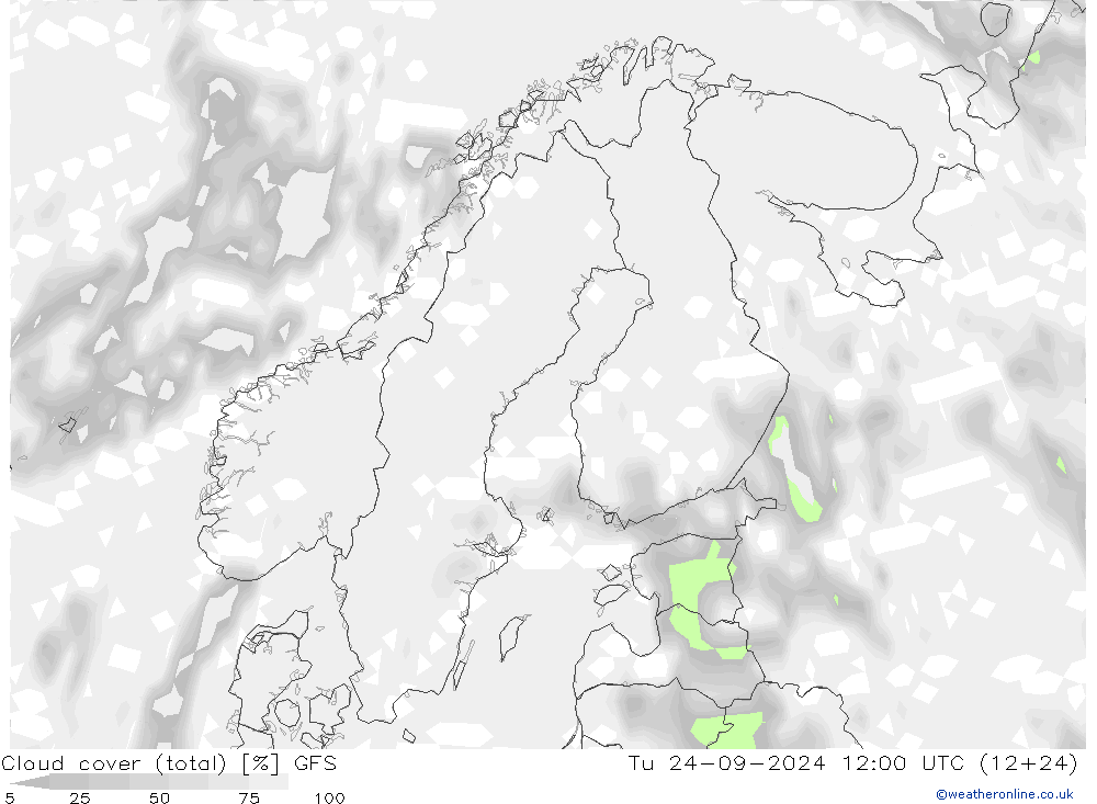 Cloud cover (total) GFS Tu 24.09.2024 12 UTC