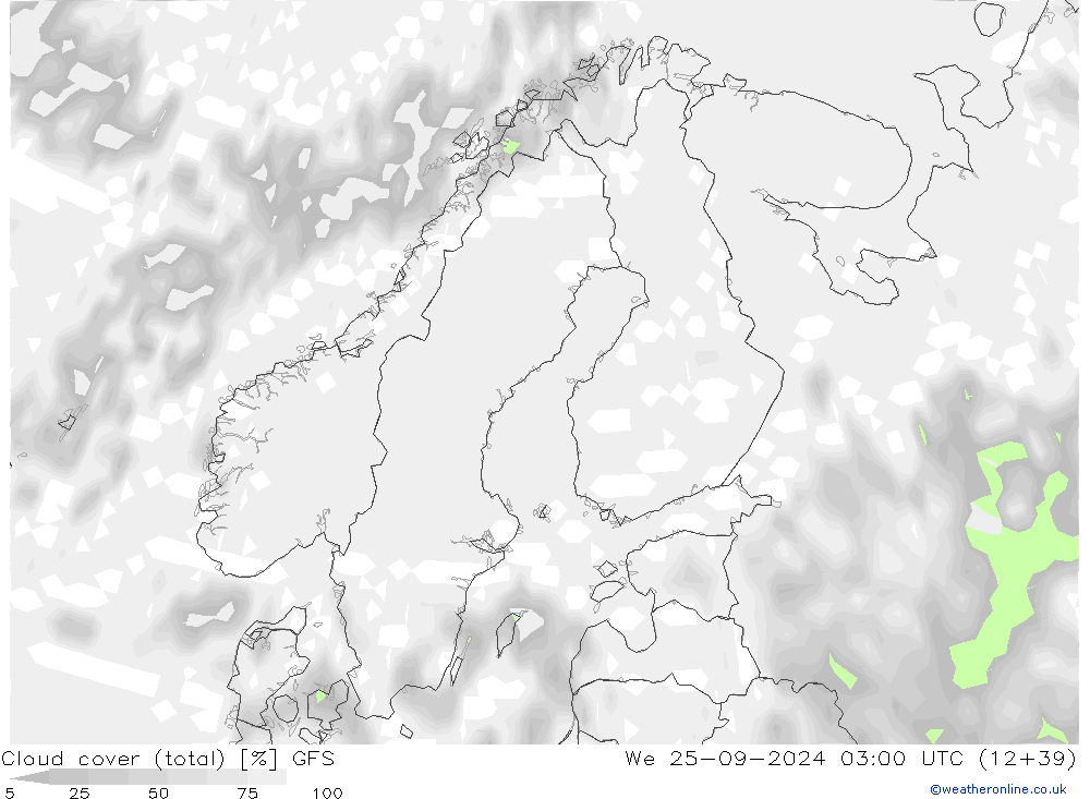 Nubi (totali) GFS mer 25.09.2024 03 UTC