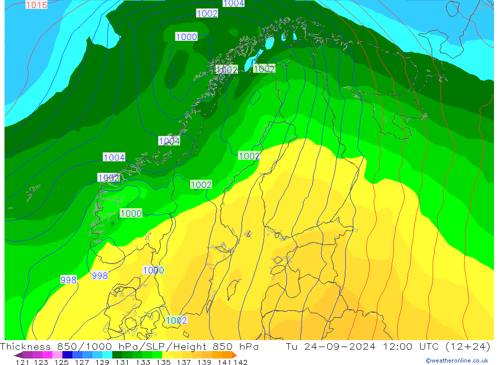 850-1000 hPa Kalınlığı GFS Sa 24.09.2024 12 UTC