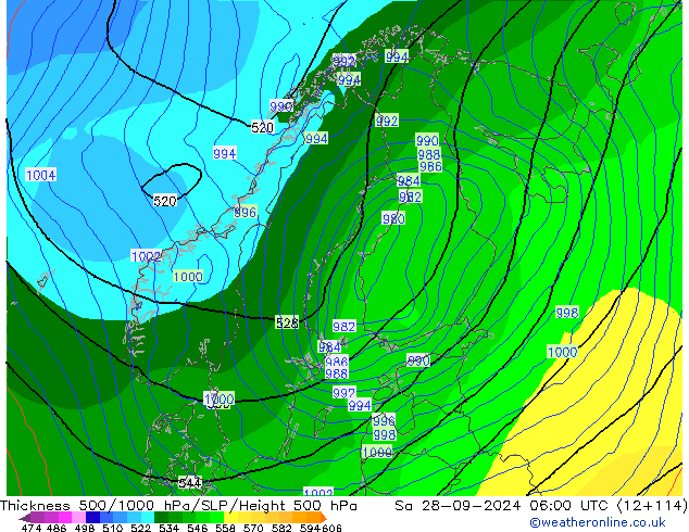 Thck 500-1000гПа GFS сб 28.09.2024 06 UTC