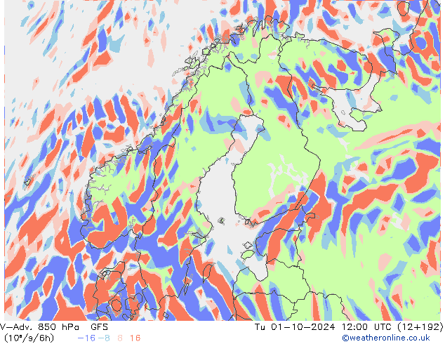 V-Adv. 850 hPa GFS Út 01.10.2024 12 UTC