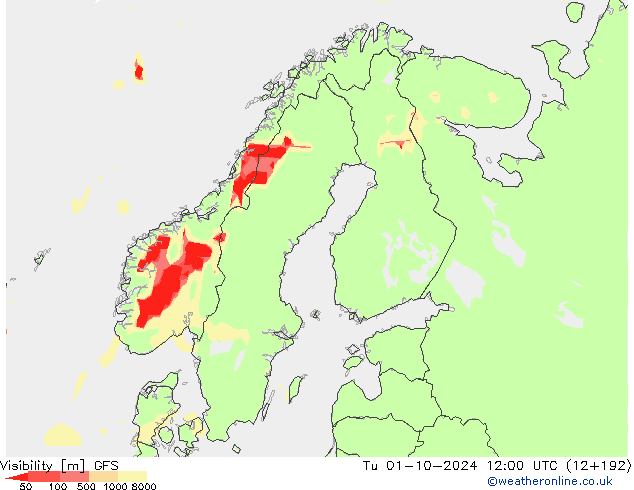 Dohlednost GFS Út 01.10.2024 12 UTC