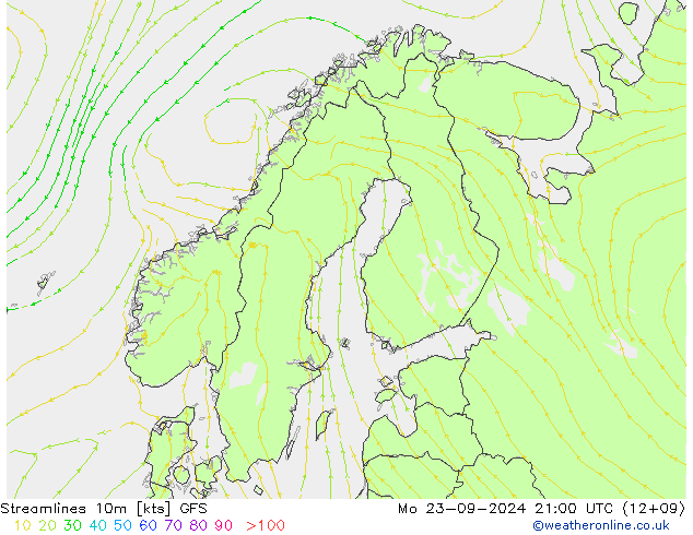 Línea de corriente 10m GFS lun 23.09.2024 21 UTC