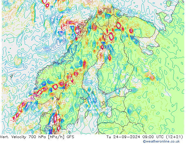 Vert. Velocity 700 hPa GFS wto. 24.09.2024 09 UTC