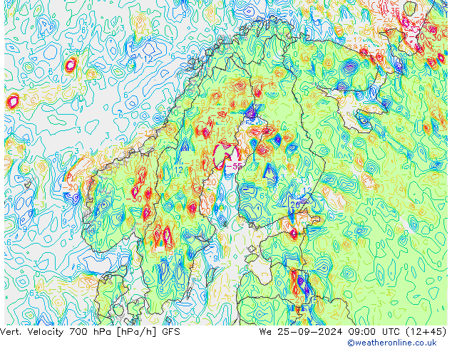 Vert. Velocity 700 hPa GFS śro. 25.09.2024 09 UTC