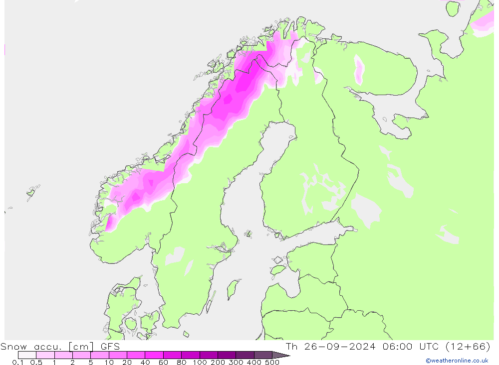 Totale sneeuw GFS do 26.09.2024 06 UTC