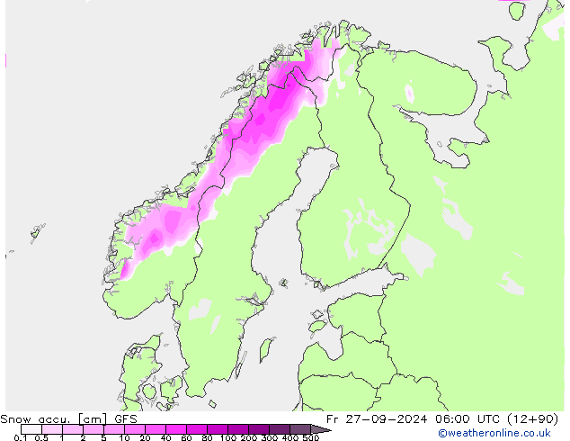 Snow accu. GFS Fr 27.09.2024 06 UTC