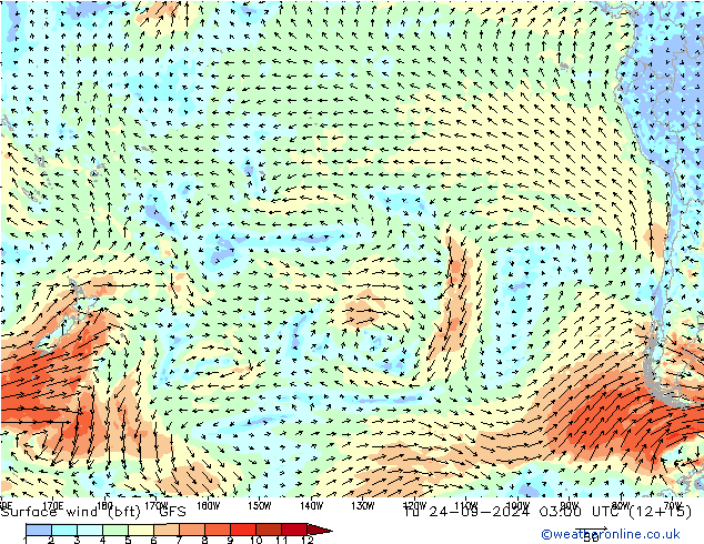  10 m (bft) GFS  24.09.2024 03 UTC