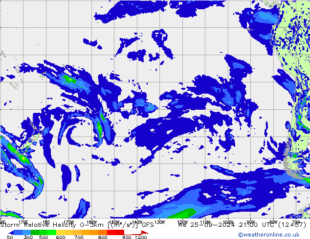 Storm Relative Helicity GFS wo 25.09.2024 21 UTC