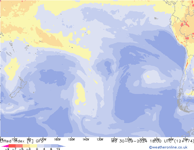 Lifted Index GFS lun 30.09.2024 18 UTC