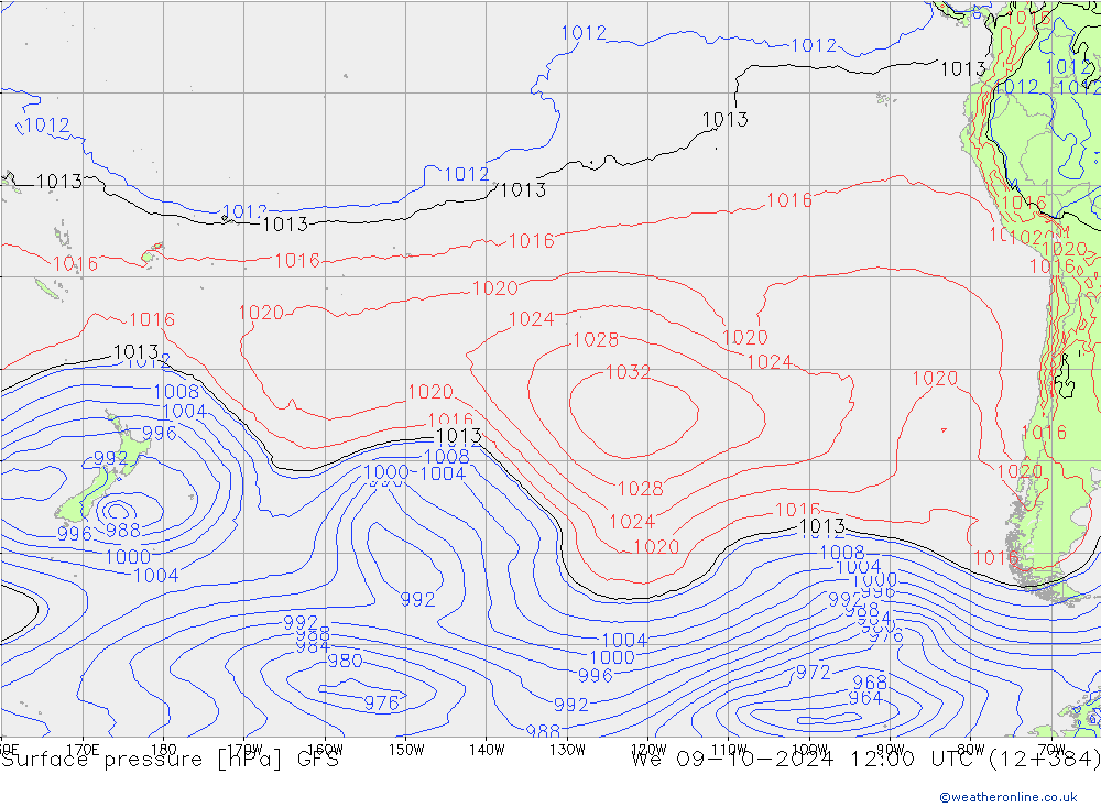 ciśnienie GFS śro. 09.10.2024 12 UTC