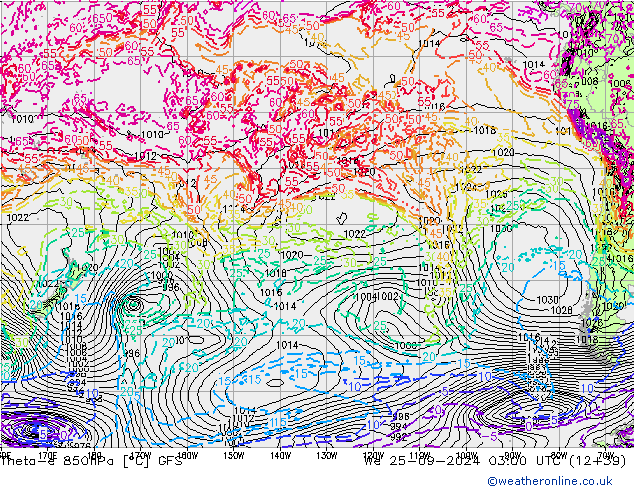 Theta-e 850hPa GFS wo 25.09.2024 03 UTC