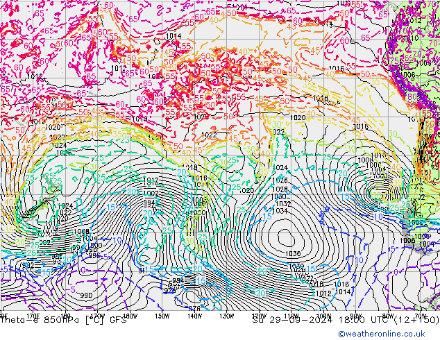 Theta-e 850hPa GFS  29.09.2024 18 UTC