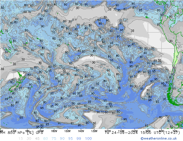 RH 850 hPa GFS Tu 24.09.2024 15 UTC