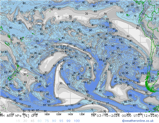 RH 850 hPa GFS  03.10.2024 00 UTC