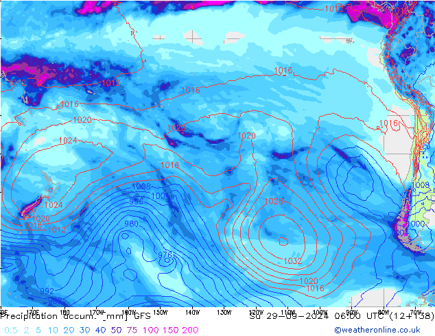 Precipitation accum. GFS  29.09.2024 06 UTC