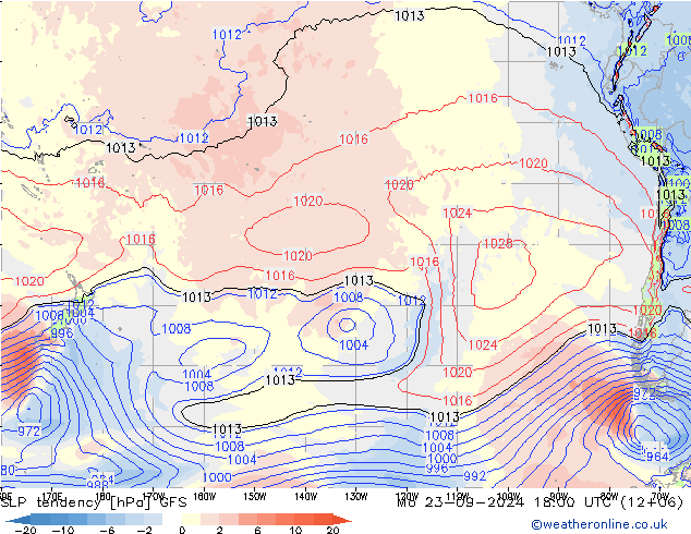 SLP tendency GFS Mo 23.09.2024 18 UTC