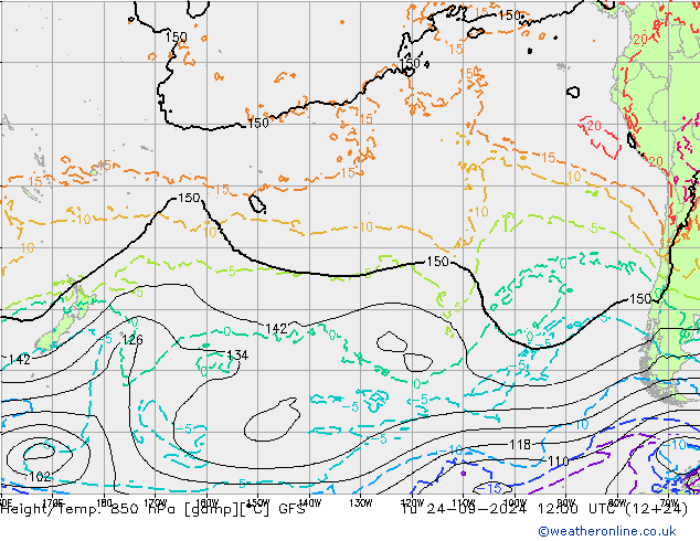 Height/Temp. 850 hPa GFS wto. 24.09.2024 12 UTC