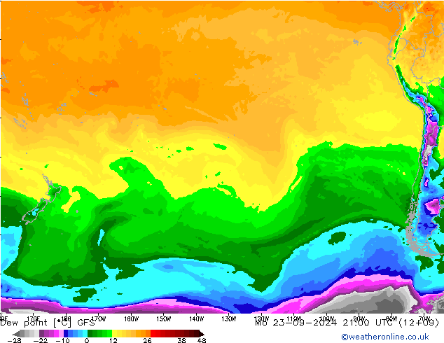 Punto de rocío GFS lun 23.09.2024 21 UTC