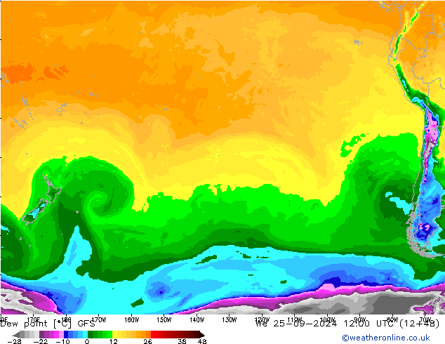 Dew point GFS We 25.09.2024 12 UTC