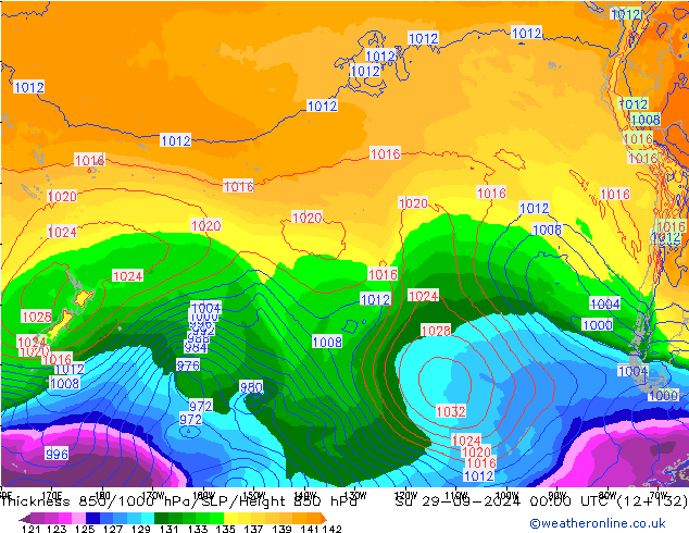 Thck 850-1000 hPa GFS dim 29.09.2024 00 UTC