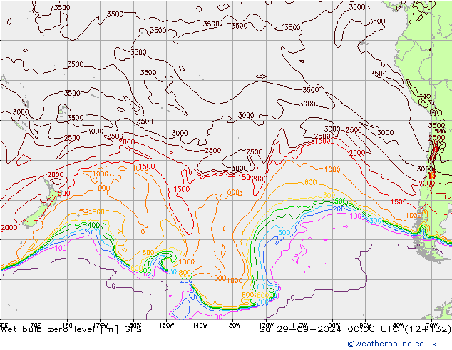 Wet bulb zero level GFS dom 29.09.2024 00 UTC