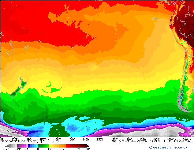 température (2m) GFS mer 25.09.2024 18 UTC