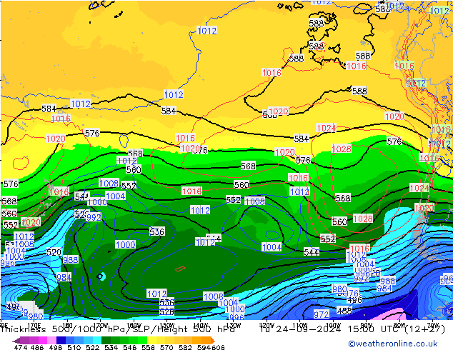 500-1000 hPa Kalınlığı GFS Sa 24.09.2024 15 UTC