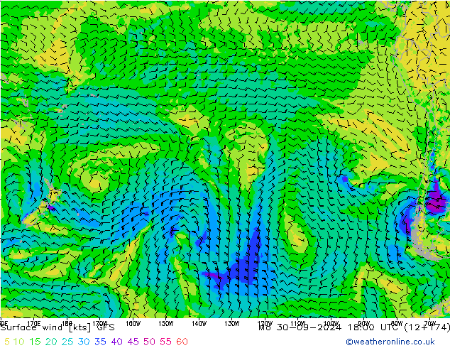 Rüzgar 10 m GFS Pzt 30.09.2024 18 UTC