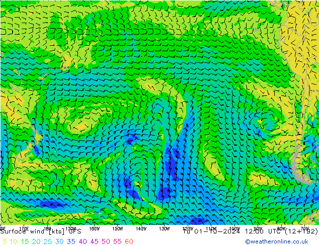 Vento 10 m GFS mar 01.10.2024 12 UTC