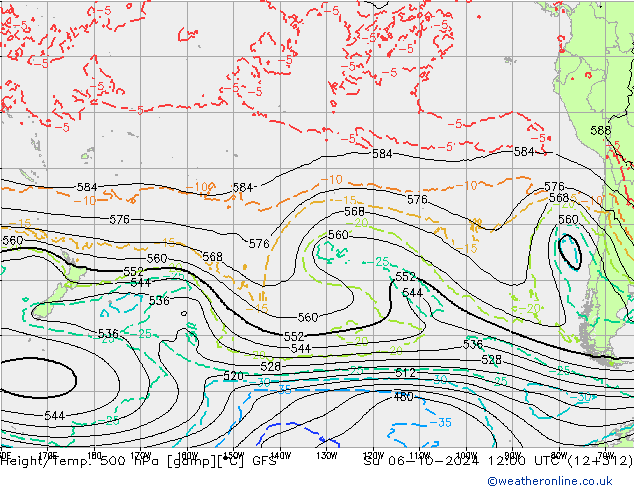 Z500/Rain (+SLP)/Z850 GFS Dom 06.10.2024 12 UTC