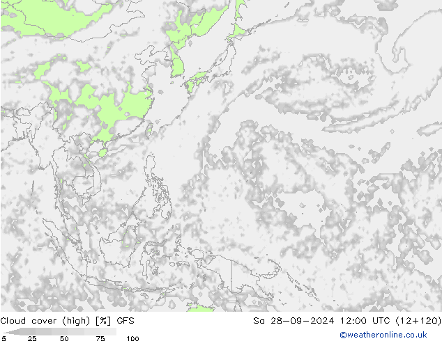 Cloud cover (high) GFS Sa 28.09.2024 12 UTC