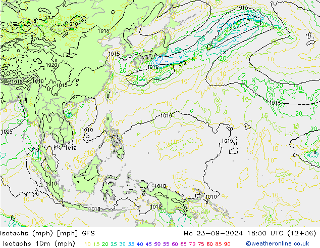 Isotachs (mph) GFS September 2024