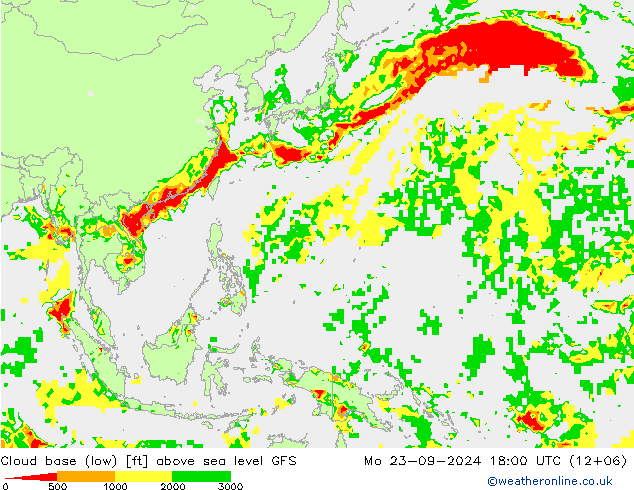 Cloud base (low) GFS Mo 23.09.2024 18 UTC