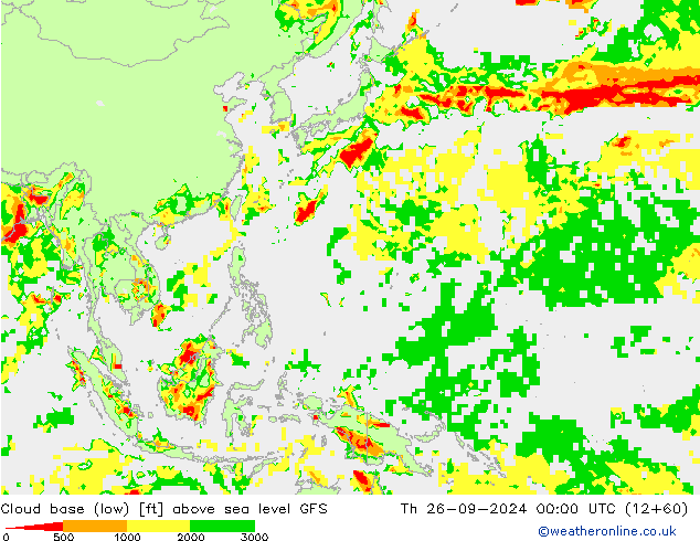 Cloud base (low) GFS jue 26.09.2024 00 UTC