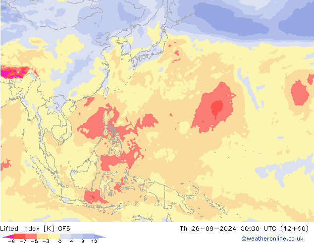 Lifted Index GFS чт 26.09.2024 00 UTC