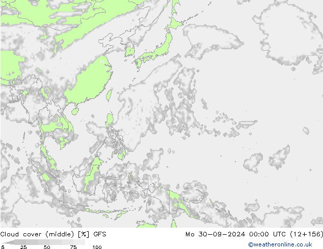 Cloud cover (middle) GFS Mo 30.09.2024 00 UTC