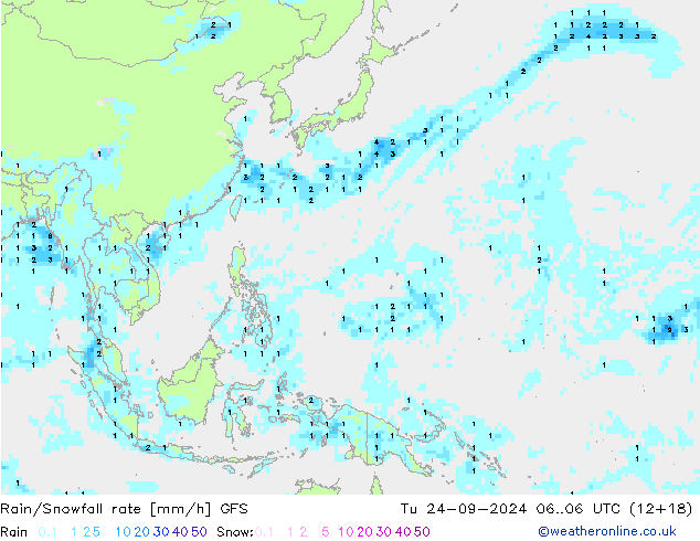 Rain/Snowfall rate GFS mar 24.09.2024 06 UTC