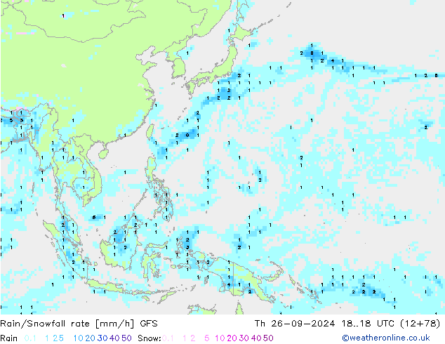 Rain/Snowfall rate GFS Th 26.09.2024 18 UTC