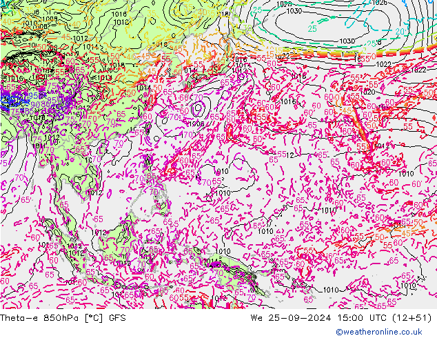 Theta-e 850hPa GFS mié 25.09.2024 15 UTC