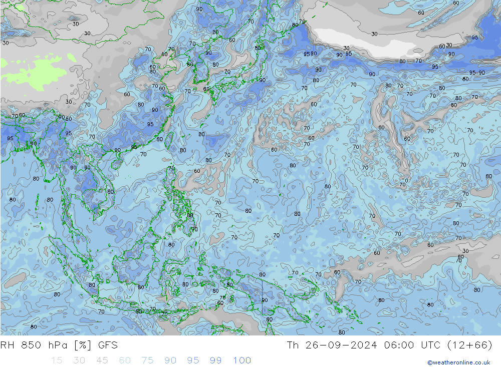 RH 850 hPa GFS Qui 26.09.2024 06 UTC