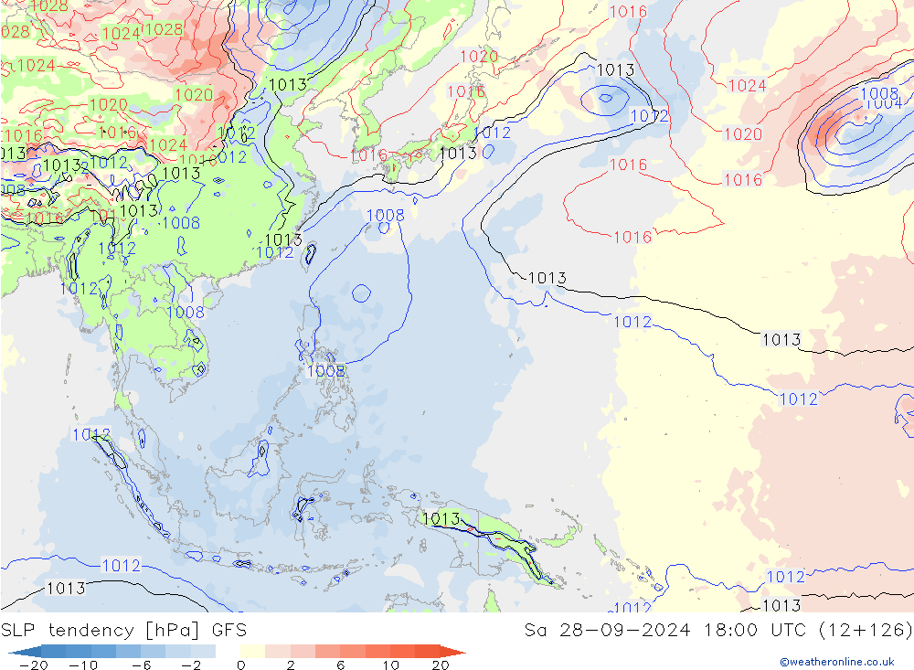 Tendenza di Pressione GFS sab 28.09.2024 18 UTC